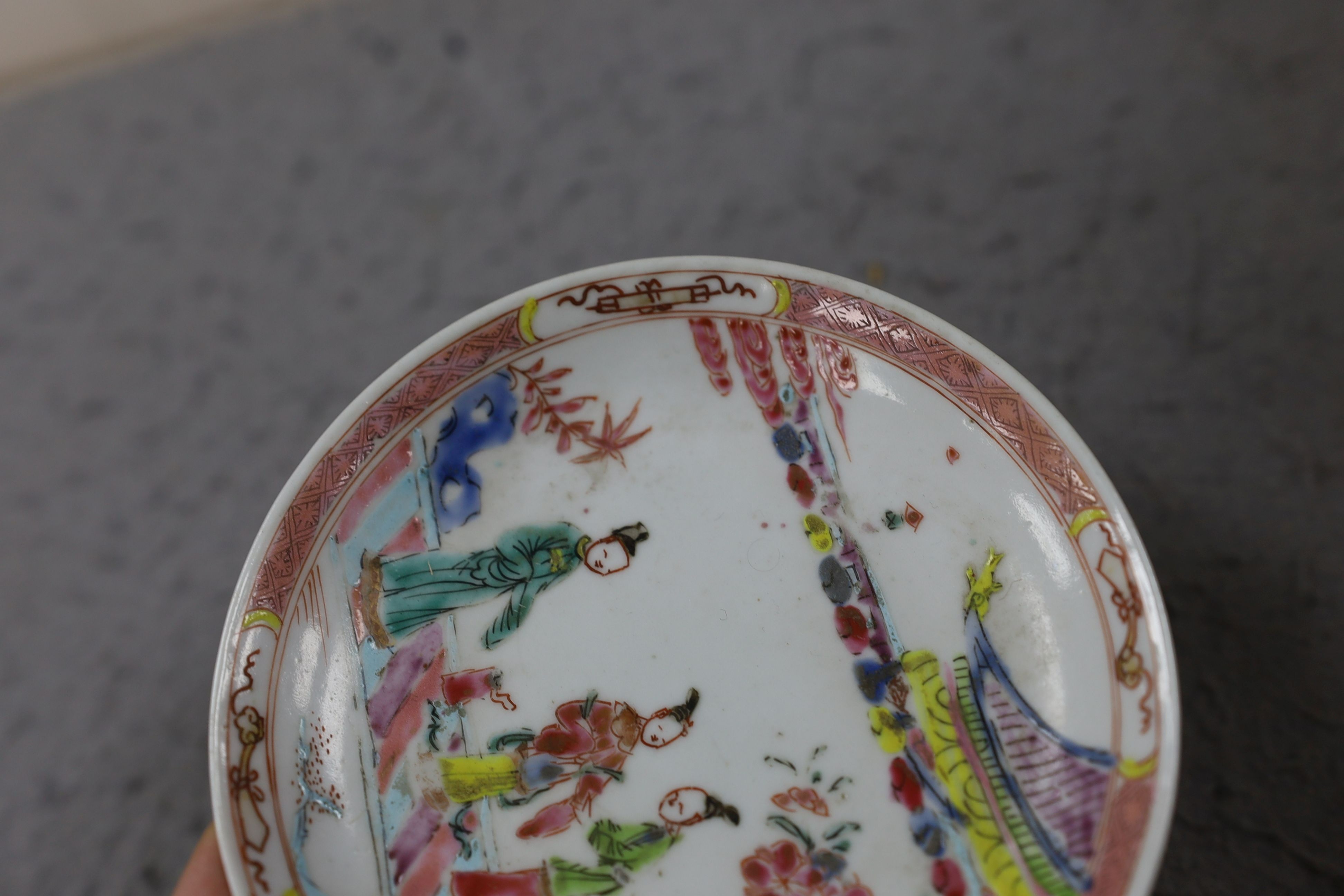 A group of four 18th century Chinese export famille rose saucers